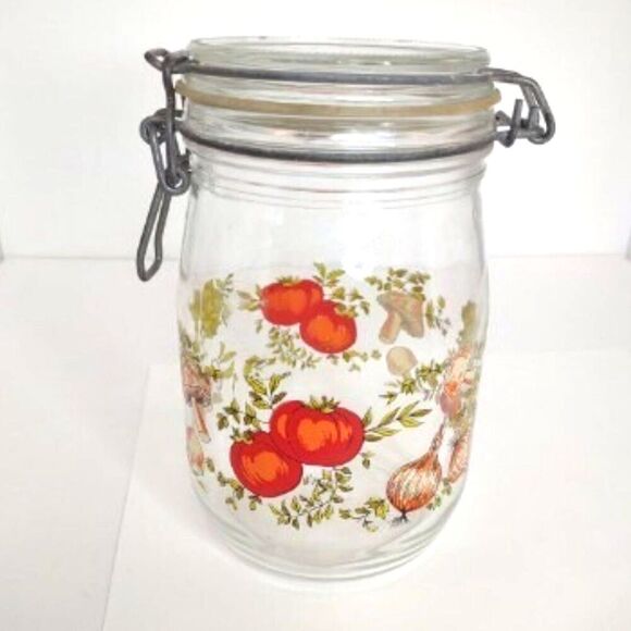 Vintage Arc Spice Of Life Glass Mushrooms and Vegetable Jar Canister 1 L France - Picture 15 of 15